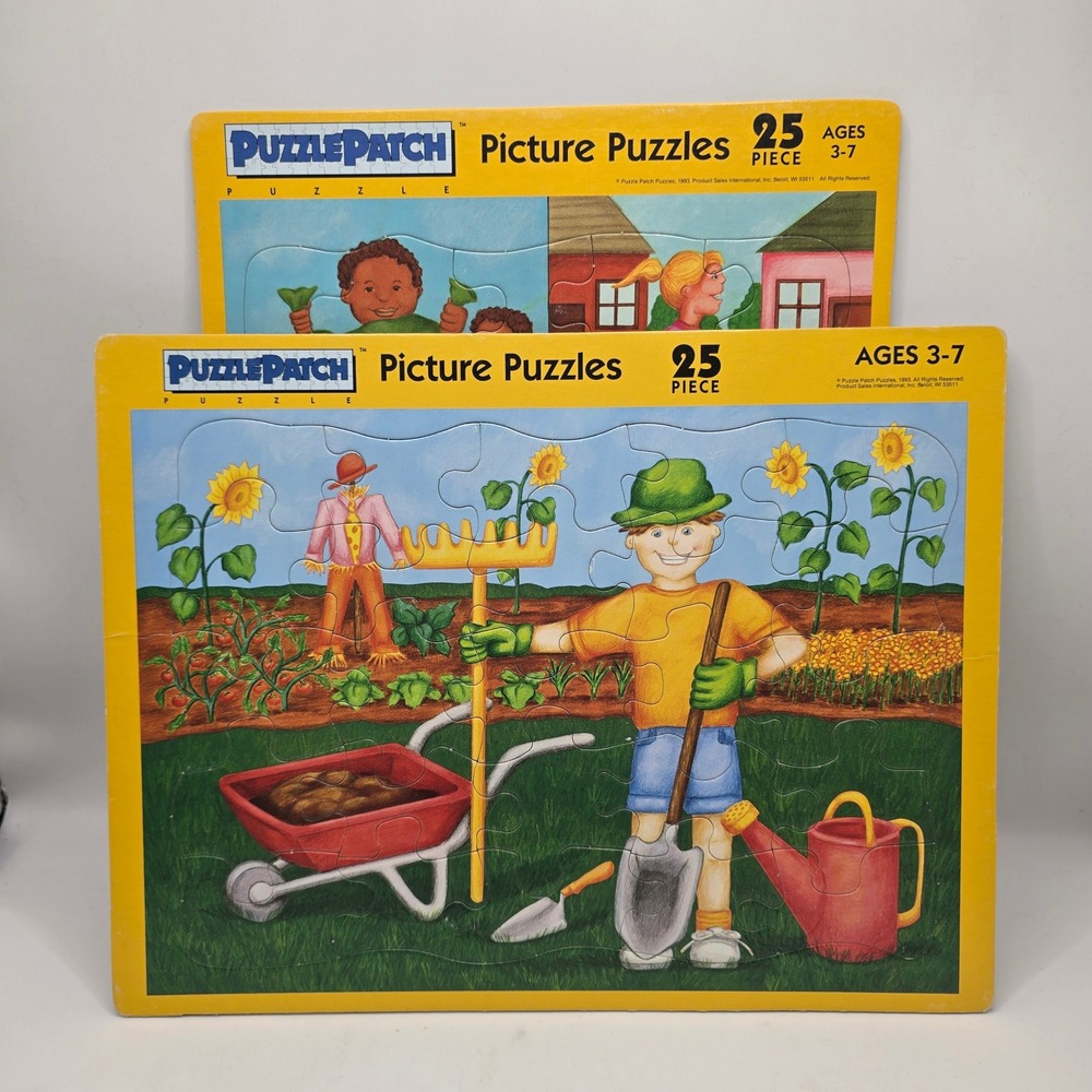 PuzzlePatch Picture Puzzles Kids Multicolor Gardening Chores 1993 Vintage 2 Pack